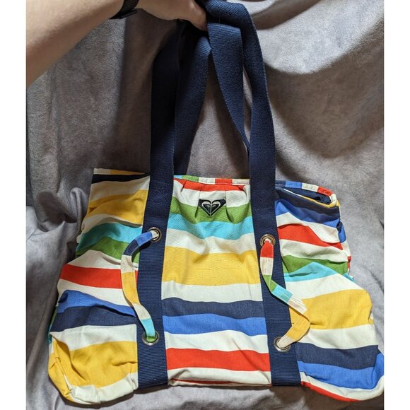 Retro Roxy Striped Canvas Beachy Tote Bag - Picture 9 of 14